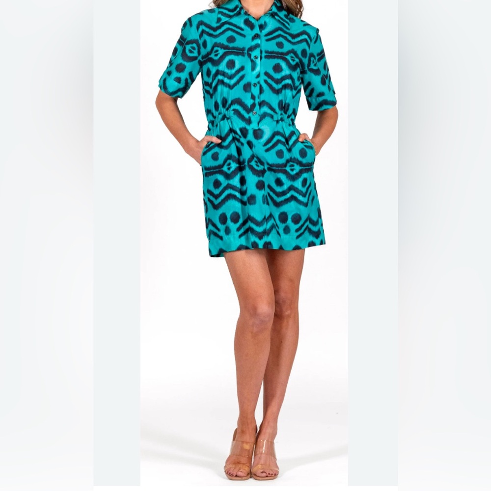 Willa Story Turquoise Ikat print dress